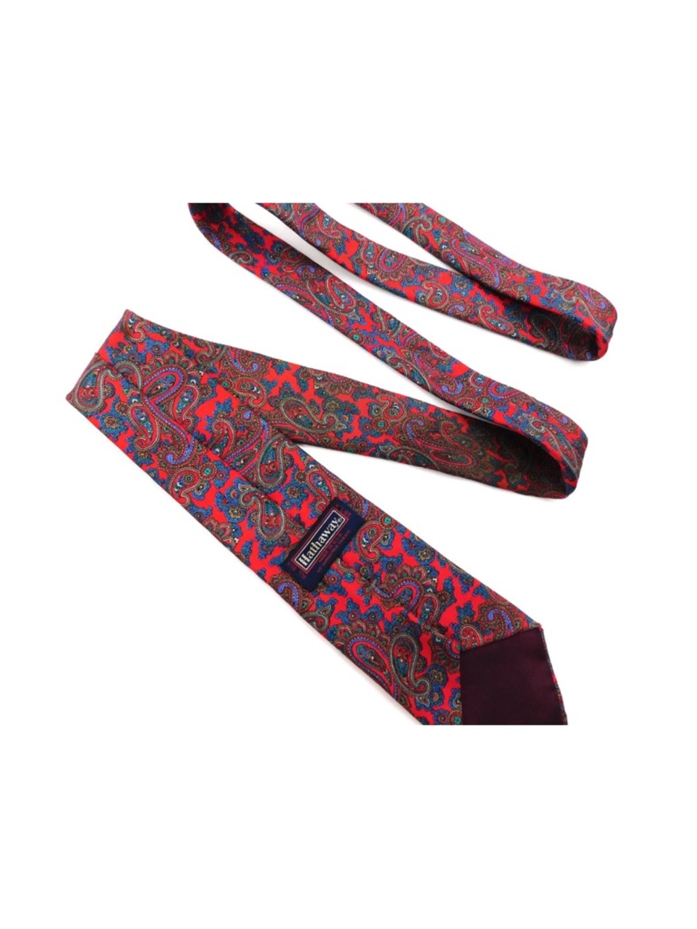 Mens Hathaway 100% Silk Tie Red and Blue Paisley Pattern Made in USA Vintage